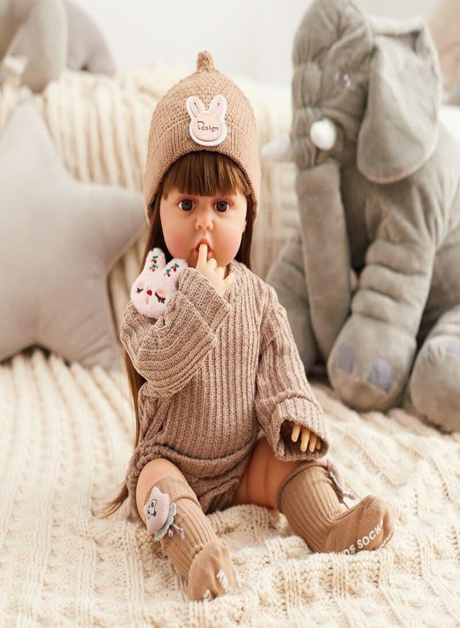PIPBO Realistic Sound with Sensor & Activities! Lifelike Full Silicone Body Reborn Baby Girl Doll Toy Princess Toddler Bebe with Brown Long Hair Doll Gift for Girls - Image 5